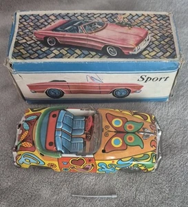 Rare Vintage 1960s Psychedelic Car Tin Toy Friction Argentina Flower Power Minty - Picture 1 of 12