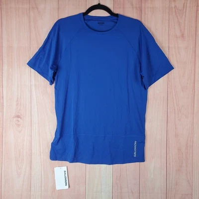 Футболка мужская Salomon Cross Run большая синяя с логотипом реглан рукав бег тренировка - Изображение 1 из 4