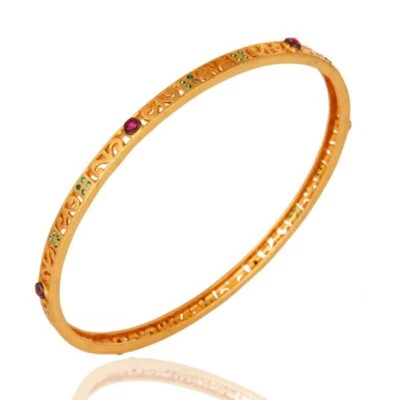 Brazalete fino redondo diseño filigrana chapado en oro rojo verde circón tachonado Foto 1 de 4