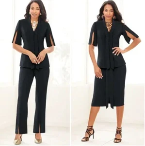 16 Ashro Black Formal Dinner Funeral Church Thuso 3Pc Pant Skirt Suit Wardrober - Picture 1 of 8