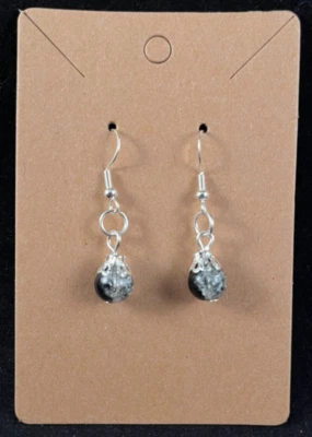 Cristal Crackle Negro - Pendientes - Cuelgan - Ganchos de Plata - Hechos a Mano Foto 1 de 3