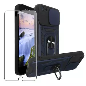 Custodia per iPhone 6 / 6s Cover Telefono + Vetro Protezione Schermo, Supporto Navy - Foto 1 di 6