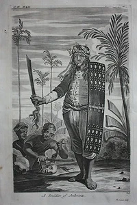 Original antique print, INDONESIA, SOLDIER, Nieuhof, Churchill's Voyages, 1744 - Picture 1 of 2