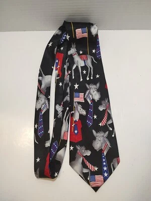 🔥 DEMOCRATIC DONKEYS 男式领带黑色政治领带文艺复兴品牌 56 — 第 1/4 张图片