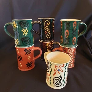 Keramik Tassen Keramik Handarbeit Studio Art 7er Set W. Germany Vintage 1965 LESEN - Bild 1 von 16