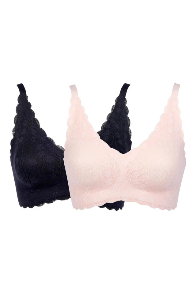 Paquete de 2 sujetadores Rhonda Shear invisibles con superposición de encaje de vieira Bond negro/rubor Foto 1 de 1