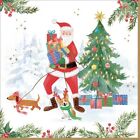 20 Servietten Joyful Santa Weihnachtsmann Hunde Christbaum Tischdeko 33x33cm