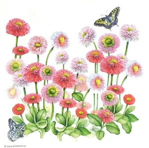 N957# 3 servilletas de papel individuales para decoupage flores de margarita rosa con mariposas - Imagen 1 de 10