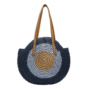 Straw Rattan Bag Woven Women Summer Messenger Bags Beach Handbag (Blue) - Picture 1 of 6