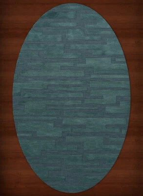 Blue Transitional Hand Hooked Squares Rectangles Boxes Area Rug Patchwork DV6 - Image 1 of 2
