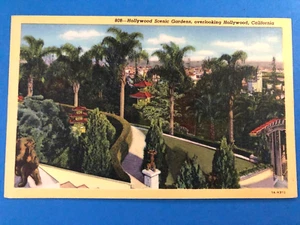MIT ÜBERBLICK AUF HOLLYWOOD KALIFORNIEN HOLLYWOOD MALERISCHE GÄRTENUNBENUTZTE LEINEN POSTKARTE - Bild 1 von 2