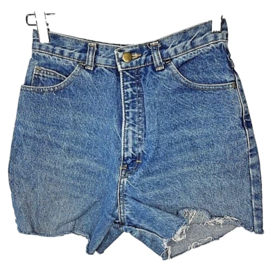 Shorts jeans feminino Venezia 9 vintage azul bainha desgastada lavagem média jeans EUA - Imagem 1 de 4