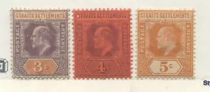 Straits Settlements KEVII 1902 3, 4, and 5 cents mint o.g. hinged - Picture 1 of 1