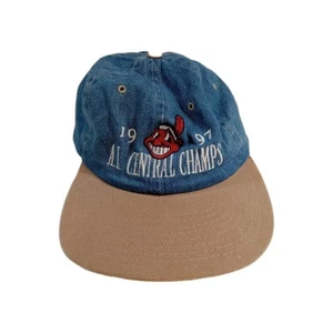 Vintage Starter Hat Mens Denim Cleveland Indians 1997 A.L Central Champs - Picture 1 of 8