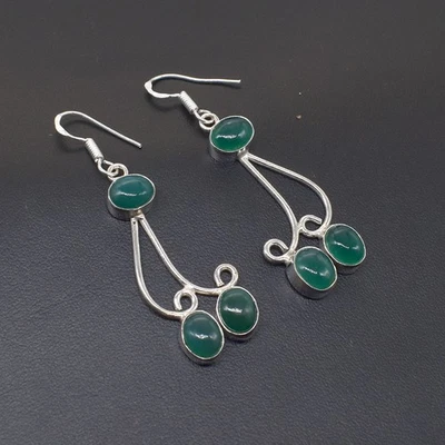 Green Onyx Gemstone Handmade Jewelry Earring b581 - Image 1 of 4