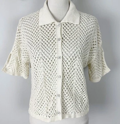 Top cuadrado de ganchillo tejido abierto crema Wild Fable botón delantero talla XS para mujer Foto 1 de 4