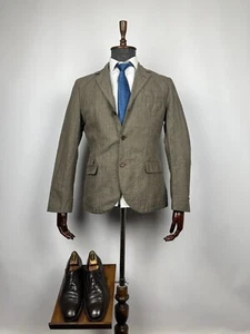 Hugo Boss Handcrafted Brown Linen Cotton Herringbone Blazer Jacket Size US 40R - Picture 1 of 18