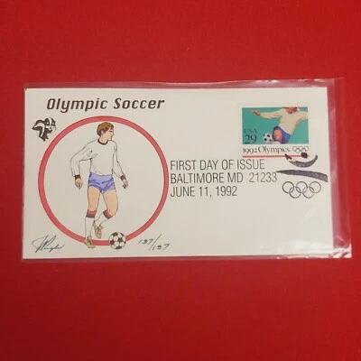 First Day of Issue Stamp Cache Envelope and Enclosure Olympic Soccer - Image 1 of 4