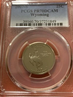 2007-S 25c Wyoming CLAD KEY State  Quarter Proof PCGS PR70DCAM KEY & PERFECT - Image 1 of 2