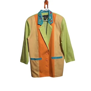 Vintage IB Diffusion Blazer Womens Sz 8 Artsy Bold Retro Jacket Silk Blend 80s - Picture 1 of 9
