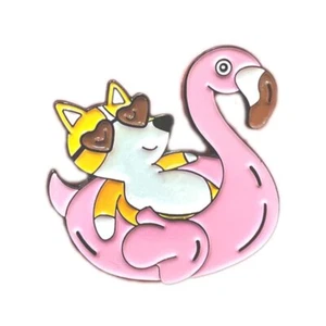 Lindo Pin Corgi en Esmalte Flotador Flamenco - Divertido Accesorio Día Piscina - Imagen 1 de 6