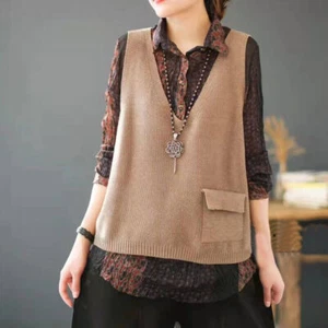 Women's Knit Sleeveless Jumper Sweater Vest Waistcoat Tank Top V Neck Pullover - Picture 1 of 22