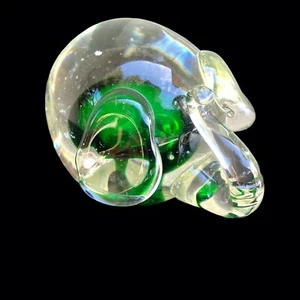 Hand Blown Glass Elephant Paper Weight Clear with Green Center Figurine - Picture 1 of 5