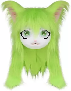 SMILETERNIT Animal Head Cat Fursuit Cut Mask Halloween Masquerade Cosplay green - Picture 1 of 4