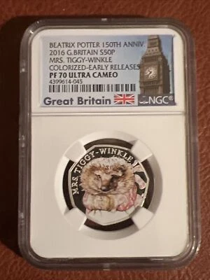 NGC PF 70 2016 Great Britain Beatrix Potter Mrs Tiggy-Winkle Silver Coin 150th - Image 1 of 4