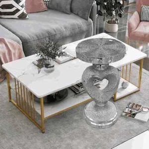 Silver Mirrored Side Table – Crushed Diamond Crystal Sparkly End Table - Picture 1 of 9
