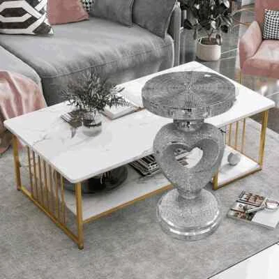 Silver Mirrored Side Table – Crushed Diamond Crystal Sparkly End Table - Image 1 of 4
