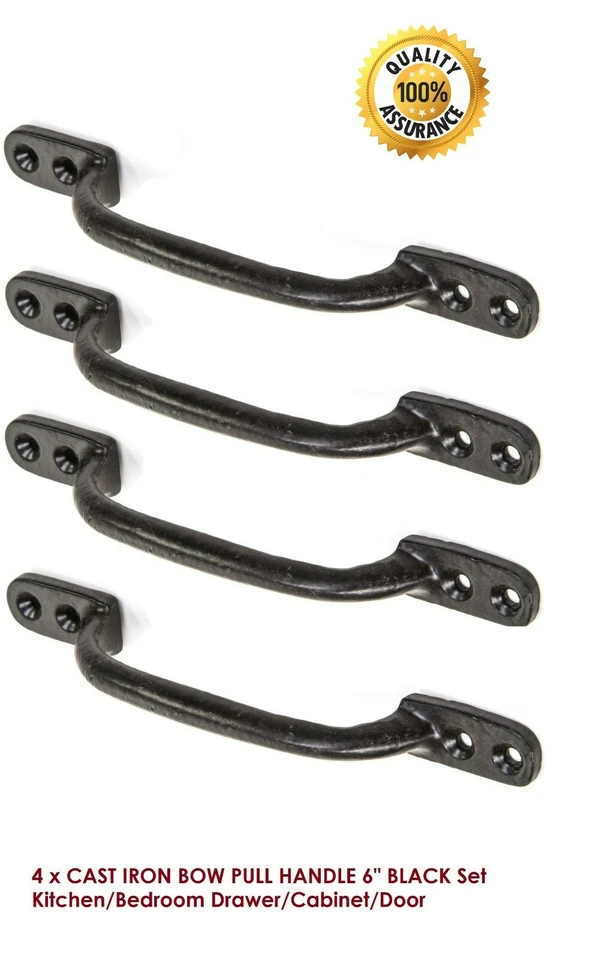 HANDLE CAST IRON BOW PULL  6" BLACK Set Kitchen/Bedroom Drawer/Cabinet/Door x 4 - Image 1 of 4