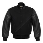 Varsity jacket for men Letterman Baseball Jacket Outdoor All Black Wool Leather