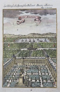 Madrid Spain 1719 Royal Palace Buen Retiro Statues & Gardens Mallet print - Picture 1 of 2