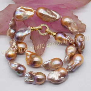 Huge Natural South Sea Pink Purple Baroque Reborn Keshi Pearl Necklace 14-36inch - Picture 1 of 23