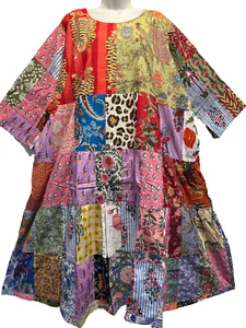 Neu mit Etikett FUNKY STUFF nichts passt Patch Baumwolle Maxi Hippie Boho KLEID 5X kostenloser Versand - Bild 1 von 7