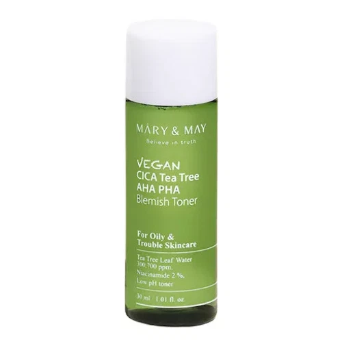 MARY & MAY Vegan CICA Tea Tree Blemish Toner 30ml - Soothing & Exfoliating