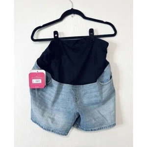 Crossover Panel Midi Maternity Jean Shorts - Isabel Maternity by Ingrid & Isabel - Picture 1 of 2
