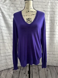 NWT J. Crew Collection Purple 100% Cashmere Featherweight V Neck Sweater Large - Picture 1 of 5