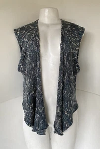 Gala & Kardi Blue Multi Handmade in Isreal Open Front knit Sweater Vest size L - Picture 1 of 6