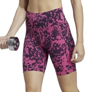 NWT adidas Optime Stash Pocket Pink/Black Floral Training Bike Shorts Sz XS - Picture 1 of 16