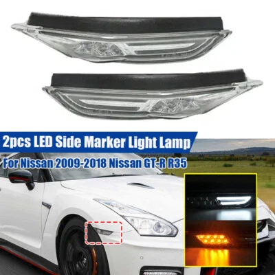 Transparente para Nissan GT-R R35 2009-15 LED marcador lateral luzes de sinalização lâmpada âmbar/branco - Imagem 1 de 4