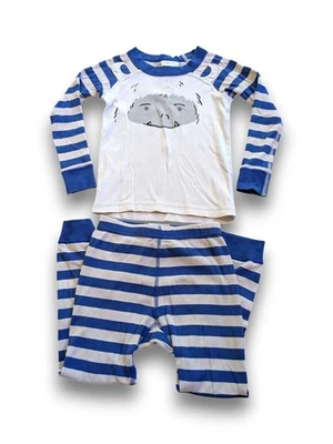 Hanna Andersson Yeti Winter Blue Striped Long John Pajamas Boys 100 US 4 - Image 1 of 4