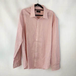 Gibson Mens Dress Shirt Pink White Stripe Long Sleeve Size 44 100 Percent Cotton - Picture 1 of 11