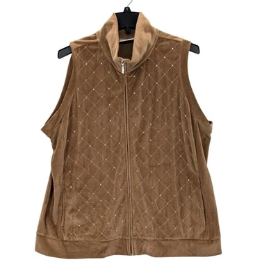 Chaleco acolchado de terciopelo Quacker Factory para mujer talla 2X cremallera estrás acogedor occidental Foto 1 de 4