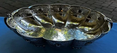 Sanborns México Plata Esterlina Rosa Azteca Patas Mango 12 Pulgadas Tazón Ovalado 844g Foto 1 de 4