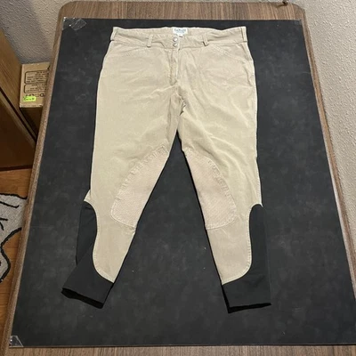 Calças equestres Dover Saddlery unissex 34 bronzeadas joelho patch - Imagem 1 de 4