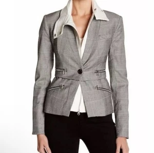 Veronica Beard Paloma Plaid Dickey Zipper Jacket Gray Blazer Size 2 NWOT - Picture 1 of 8