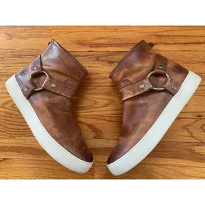 Frye Lena Harness Sneaker Leather Booties Cognac Womens 10 - Picture 1 of 5