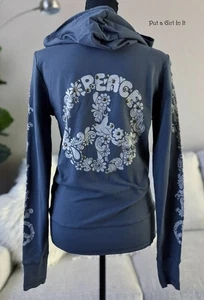 CHAQUETA CON CAPUCHA FLORAL HIPPIE CON TACHUELAS AZUL SIGNO DE LA PAZ VOCAL para mujer M Mediana Y2K - Imagen 1 de 4